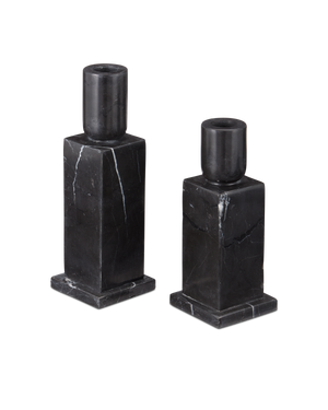 Lithos Black Candle Holder Set of 2 | Currey & Co - 1200-0952
