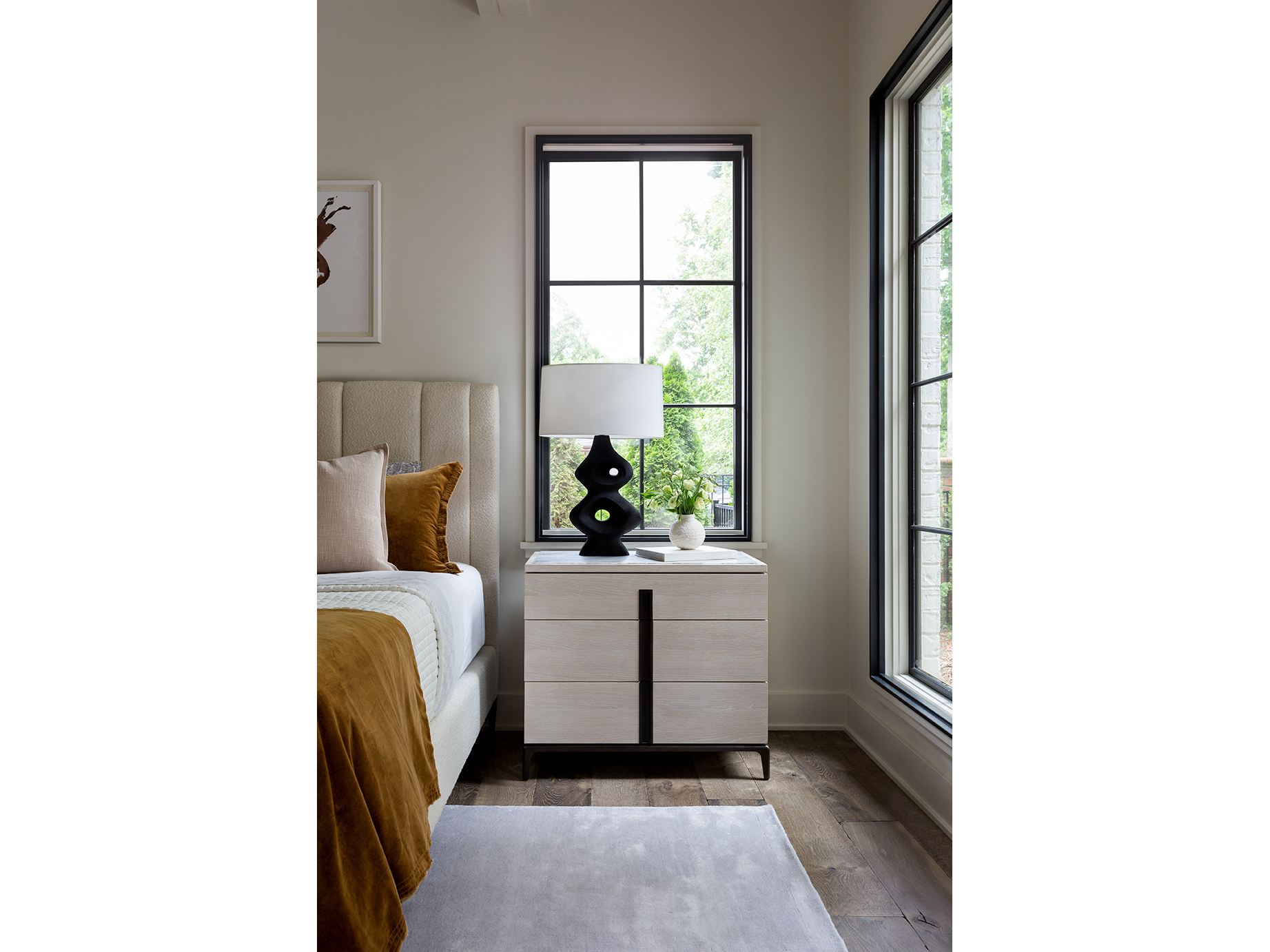 universal furniture maren wood/metal stone top nightstand w/3 drawers in silver lining