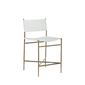 Landon Hair On Hide Leather Metal Counter Stool - Antique Brass Ivory | Gabriella White - SCH-175164