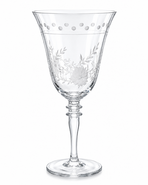 SET OF 4 GARDEN BLOSSOM ETCHED GLASS WINE GLASSES