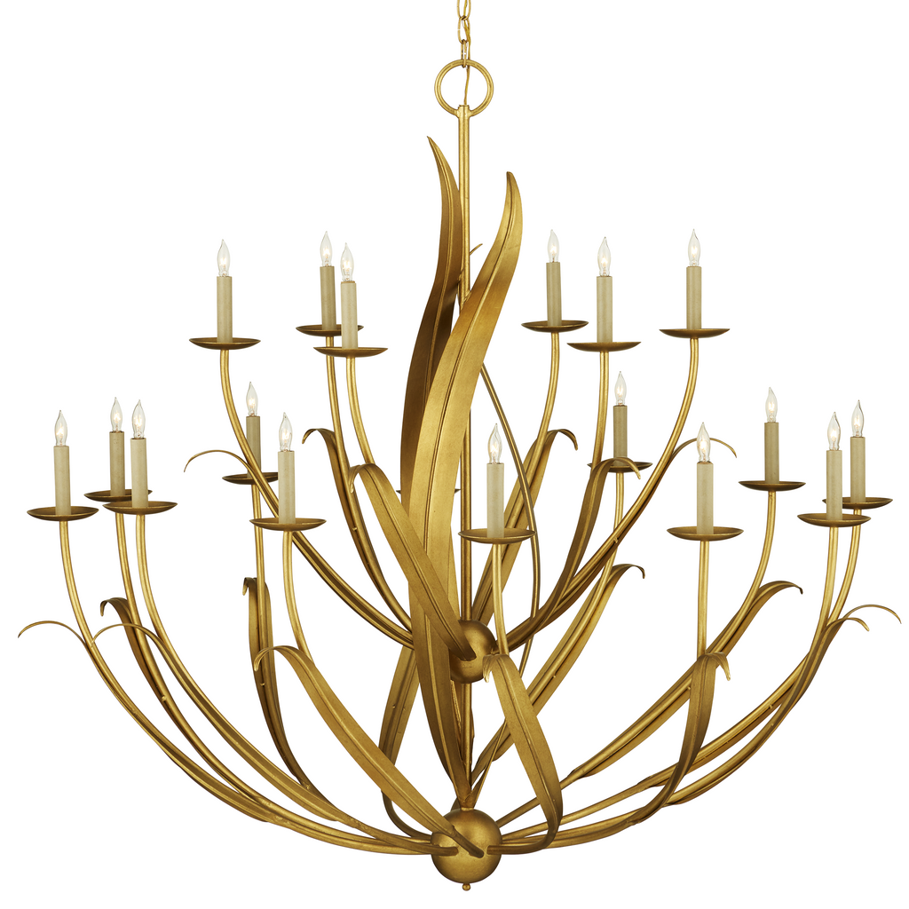 Currey & Company Menefee 49" Large Gold 18-Light Chandelier