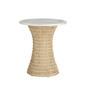 Marina Wicker Circle Pedestal Side Table | Gabriella White - SCH-175949