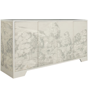 Daliyah Wood Custom Printed Fabric Sideboard - 2 Shelves Doors, Sesame White | Gabriella White - SCH-175525