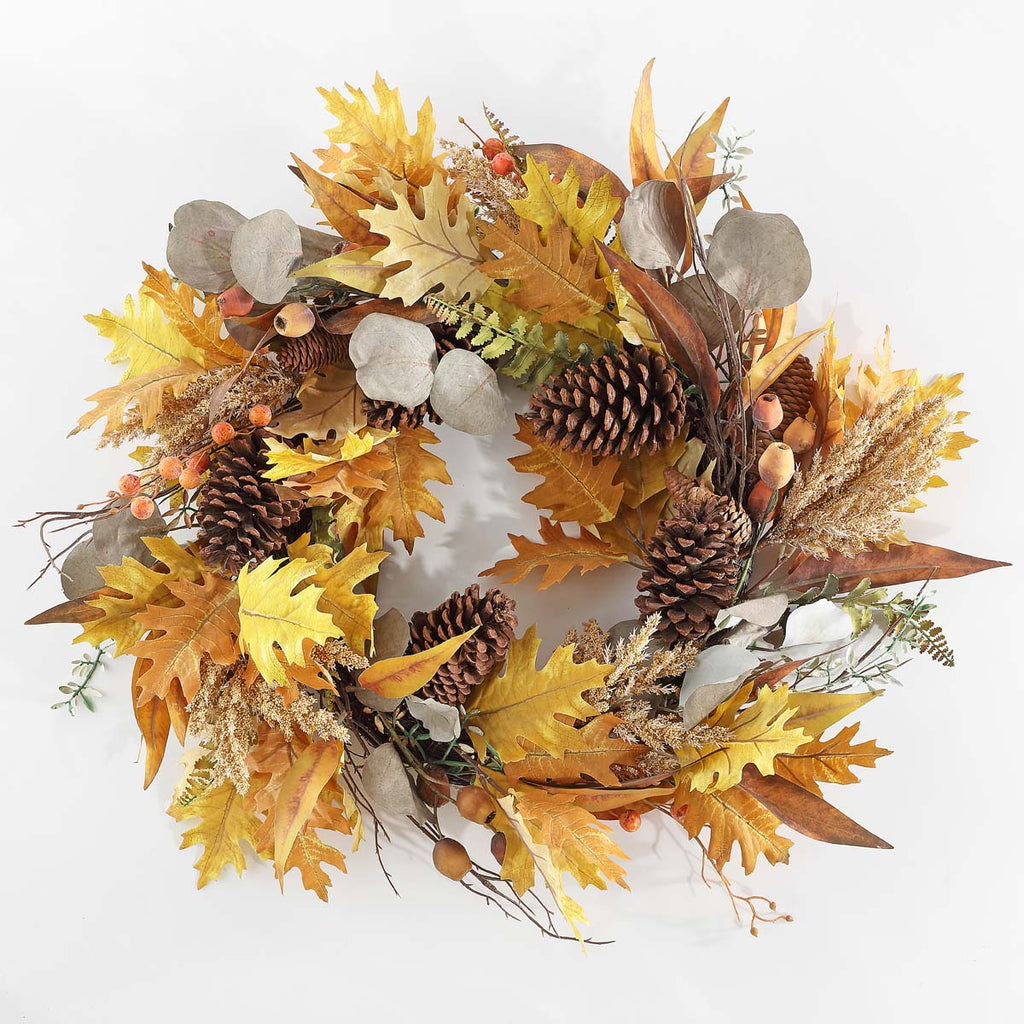 Safavieh Faux 30 Inch Oaf Leaf & Eucalyptus Wreath , FXP1042 - Yellow / Green