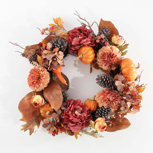 Safavieh Faux 28 Inch Peony & Pumpkin Wreath W/ Pine Cones , FXP1053