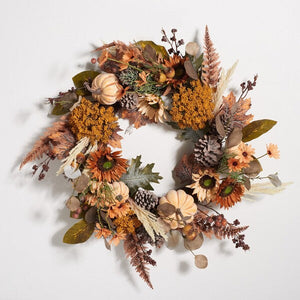 Safavieh Faux 28 Inch Oak Leaf & Pumpkin Wreath W/ Pine Cones , FXP1056
