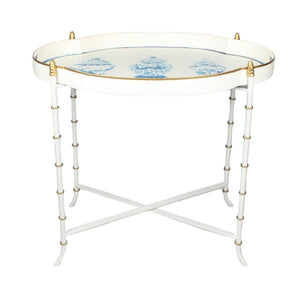 IVORY & BLUE GINGER JAR SCALLOPED TRAY TABLE