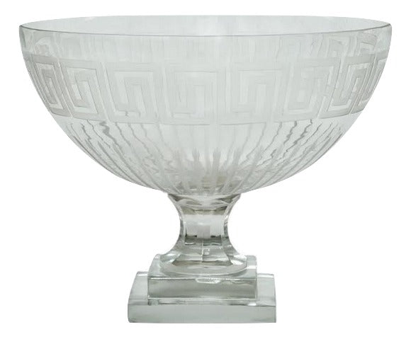 Etched Greek Key Glass Centerpiece Bowl | Enchanted Home - GLA024