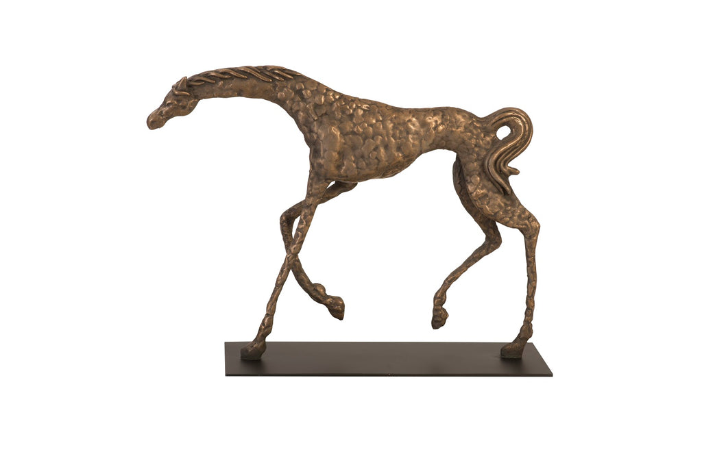 Prancing Horse Sculpture On Black Metal Base, Resin, Bronze Finish | Phillips Collection - PH94512