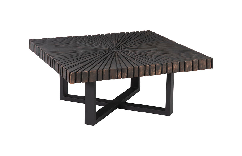 Chainsaw Coffee Table, Square, Black Iron Cross Base, Black/Copper | Phillips Collection - TH103559