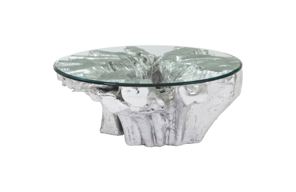 Abyss Cast Root Coffee Table With Glass, Silver Leaf | Phillips Collection - PH67967