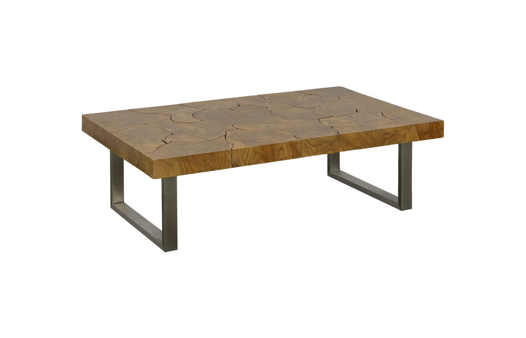Teak Slice Coffee Table, Stainless Steel Legs, Rectangle | Phillips Collection - ID113631