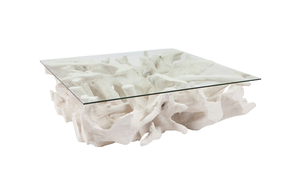 Cast Root Coffee Table, White Stone, With Glass | Phillips Collection - PH87195