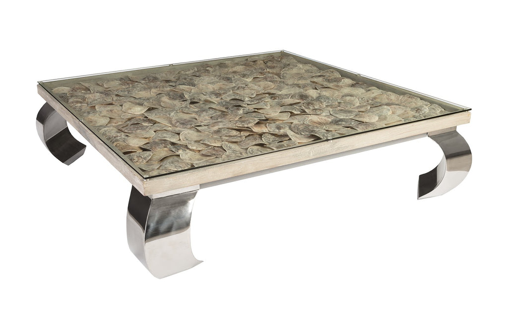 Shell Coffee Table, Glass Top, Ming Stainless Steel Legs | Phillips Collection - PH81449
