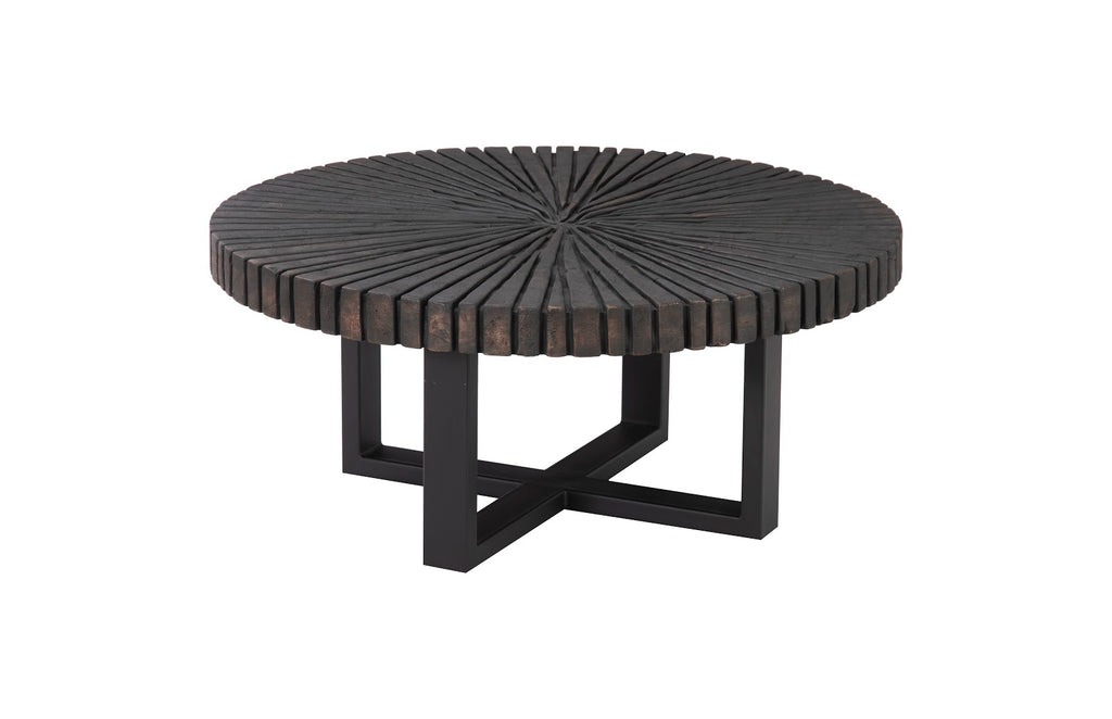 Chainsaw Coffee Table, Round, Black Iron Cross Base, Black/Copper | Phillips Collection - TH103560