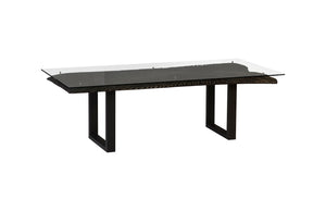 Chainsaw Dining Table With Glass, Burnt Black, Black Iron U Legs | Phillips Collection - TH97704