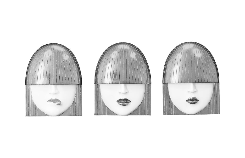 Fashion Faces Wall Art, Small, White And Silver Leaf, Set Of 3 | Phillips Collection - PH90451