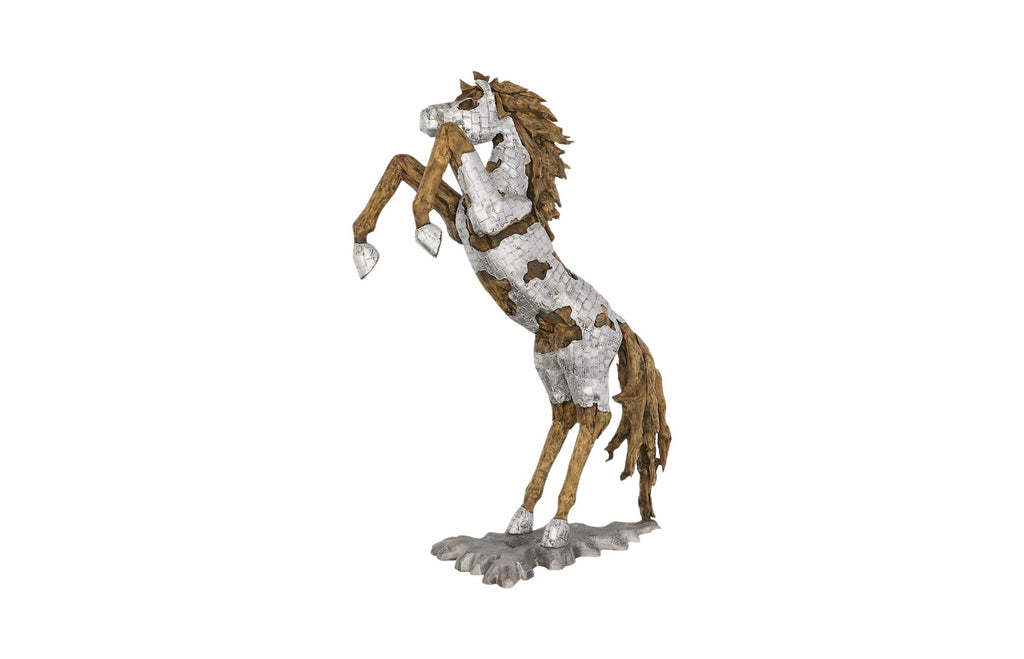 Mustang Horse Armored Sculpture, Rearing, Wood Base | Phillips Collection - ID113406