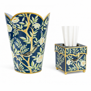 Navy Chinoiserie Wastepaper Basket & Tissue (3 Options)