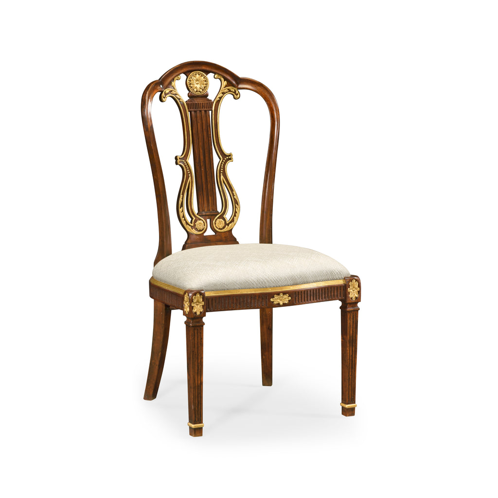 Buckingham Neo-Classical Gilded Lyre Back Dining Chair | Jonathan Charles - 492836-SC-MAH-F200
