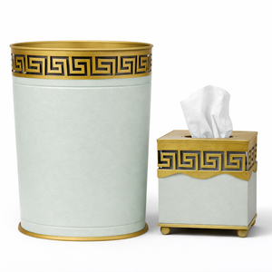 Soft Green Greek Key Wastepaper Basket & Tissue (3 Options)