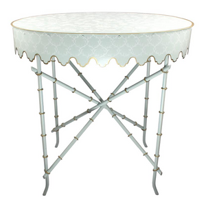 Pale Green & White Trellis Oval Scalloped Table