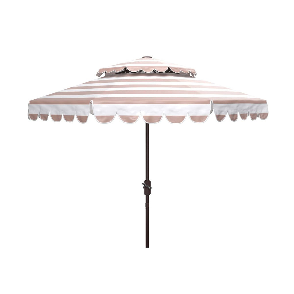Safavieh Vienna 9Ft Rnd Double Top Crank Umbrella , PAT8211 - Beige Stripe