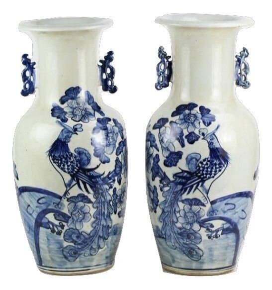 Pair Of Pheasant Vases With Butterfly Handles | Enchanted Home - POR086
