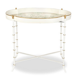 Ivory & Green Scalloped Tray Table