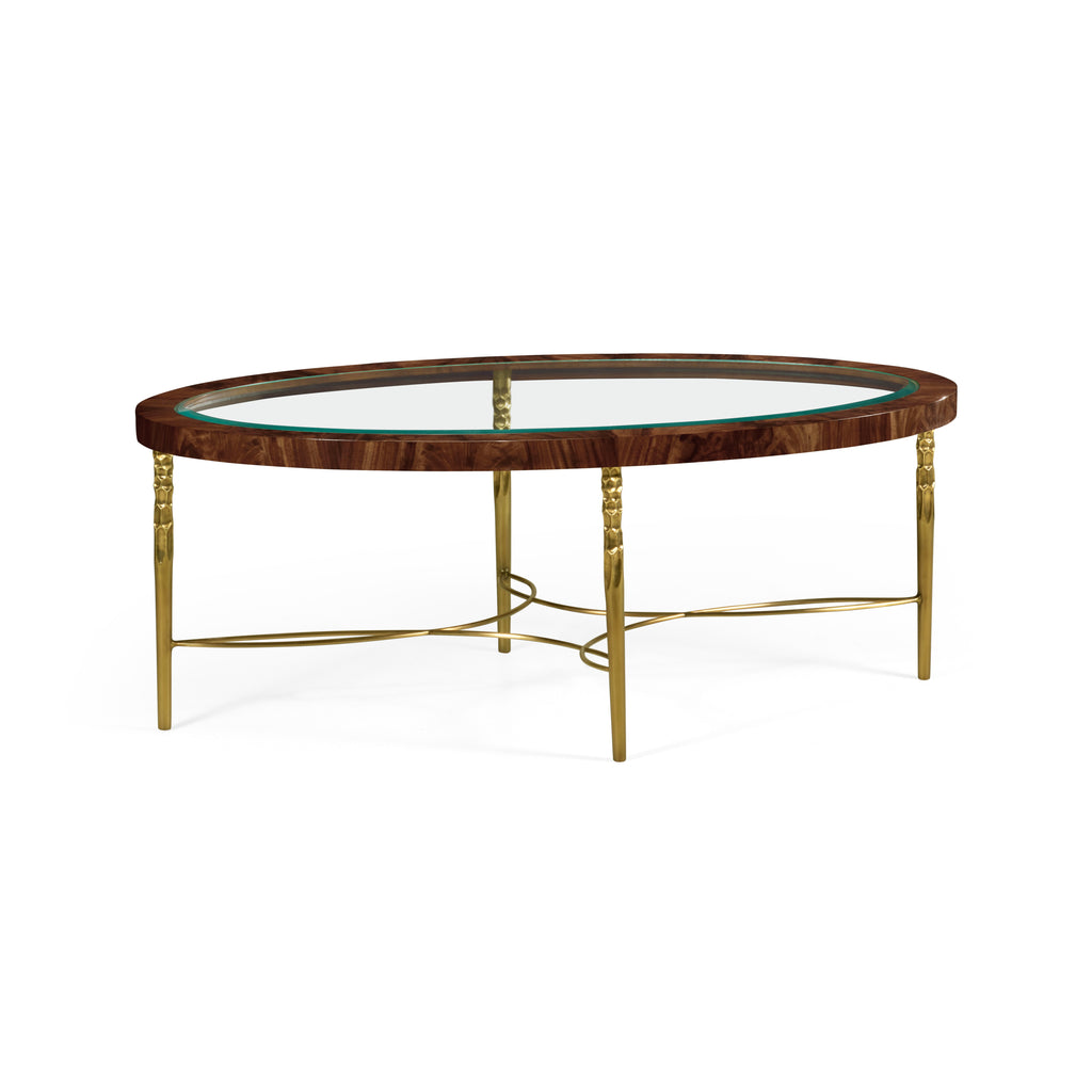 Sherwood Oak Oval Cocktail Table With Brass Base | Jonathan Charles - 495649-TWC