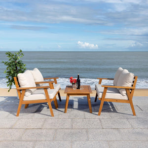 Safavieh Castalia 4 Piece Outdoor Living Set - Natural / Light Grey