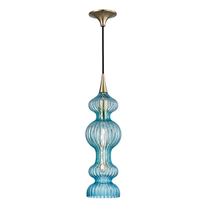Hudson Valley Lighting 1 Light Pendant With Blue Glass - Aged Brass