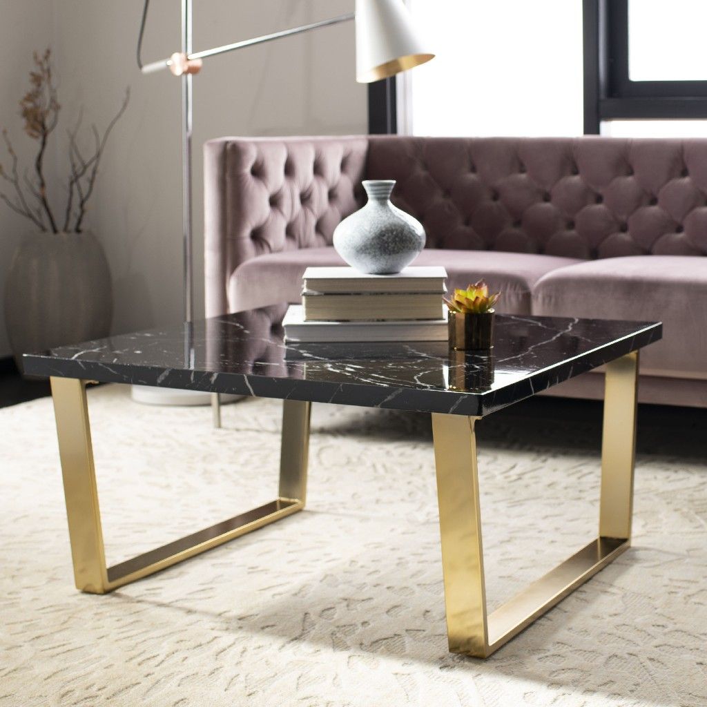 Safavieh Carmen Square Coffee Table - Black Marble Veneer/Brass Leg