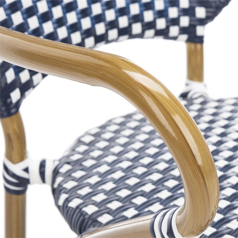 Safavieh Hooper Indoor-Outdoor Stacking Arm Chair - Navy/White/Light Brown (Set of 2)