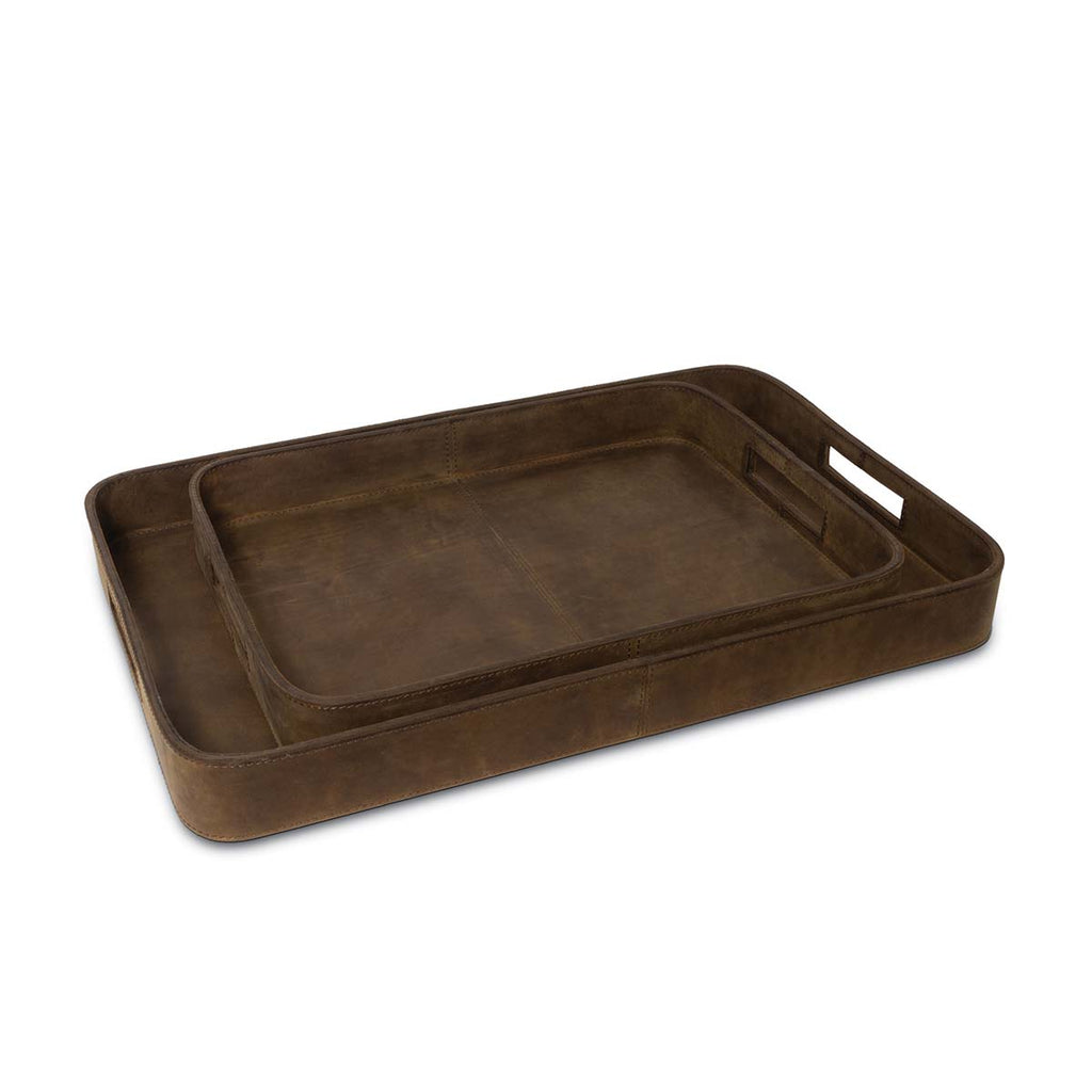Regina Andrew Derby Rectangle Leather Tray Set (Brown)