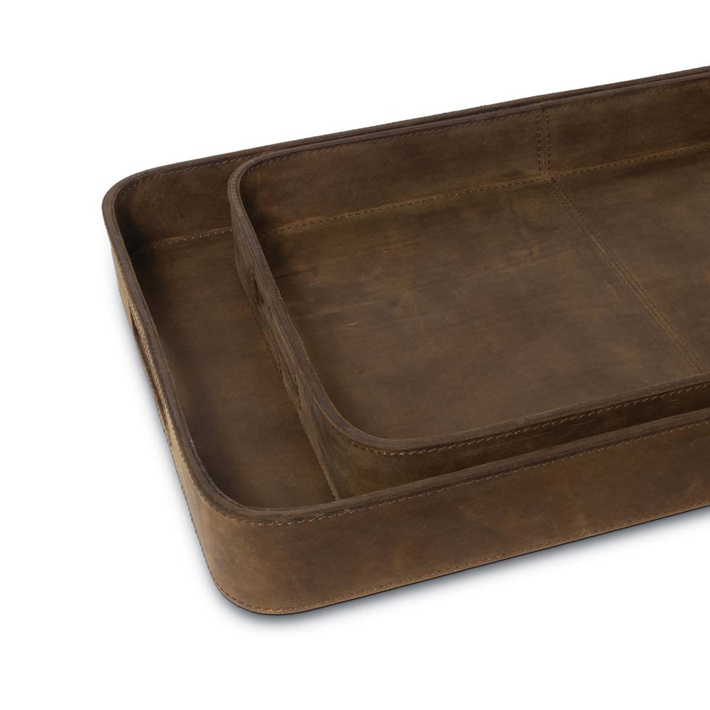 Regina Andrew Derby Rectangle Leather Tray Set (Brown)
