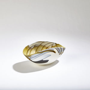 Pleated Bowl-Amber/Blue Filigree-Sm | Global Views - 3.31572