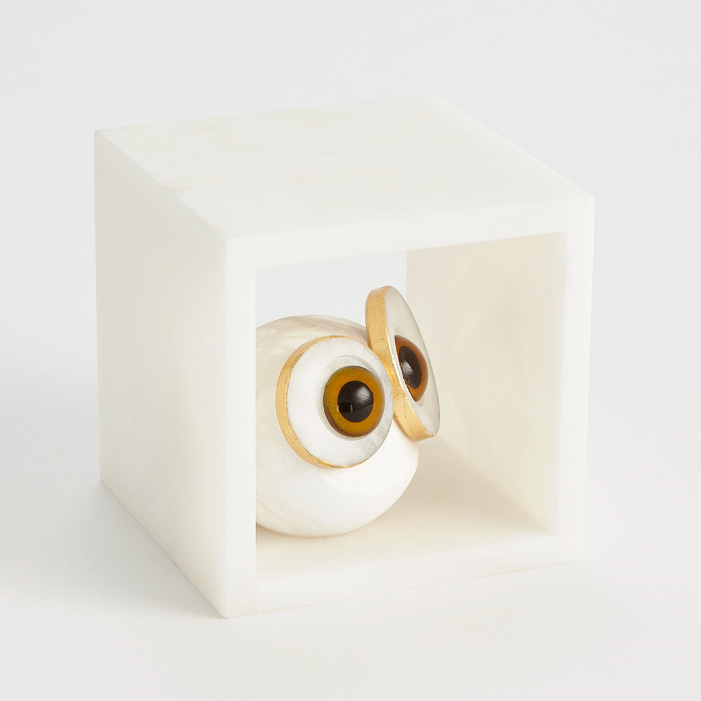 Alabaster Big Eyed Owl in Cube-Sm | Global Views - 3.31656