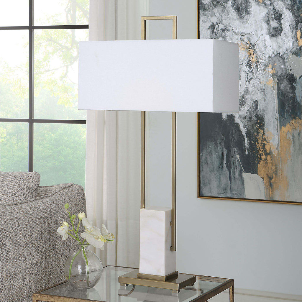 Uttermost Column White Marble Table Lamp