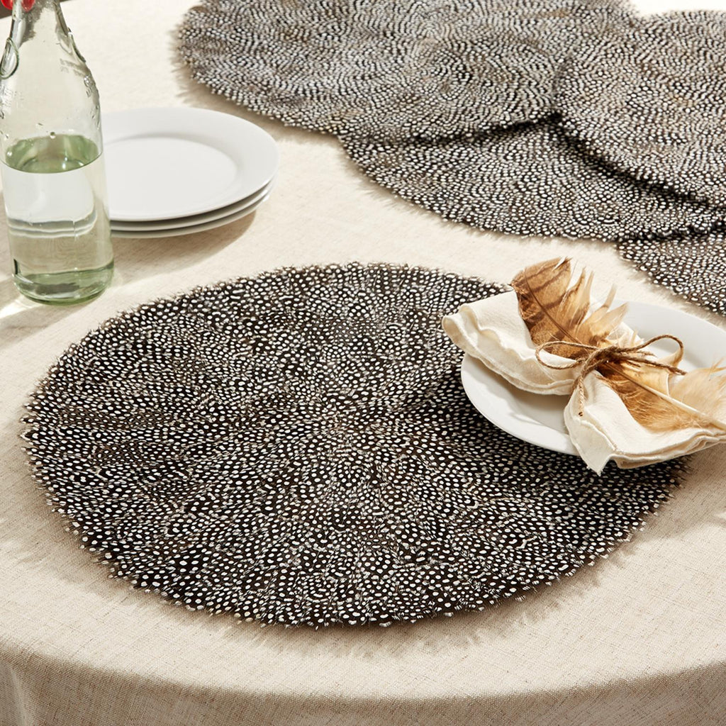 Two's Company Guinea Fowl Feather Placemats - Feathers (set of 6)