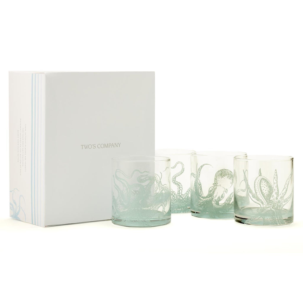 Two's Company Ocean Water Double Old-Fashioned Glasses in Gift Box (set of 4)