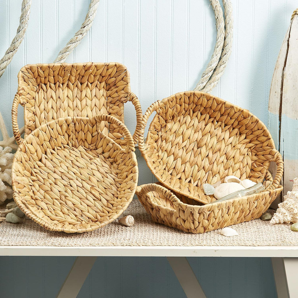 Two's Company Weavings Hand-Crafted Handled Water Hyacinth Baskets (includes 4 Shapes: Round, Oval, Square, Rectangle)