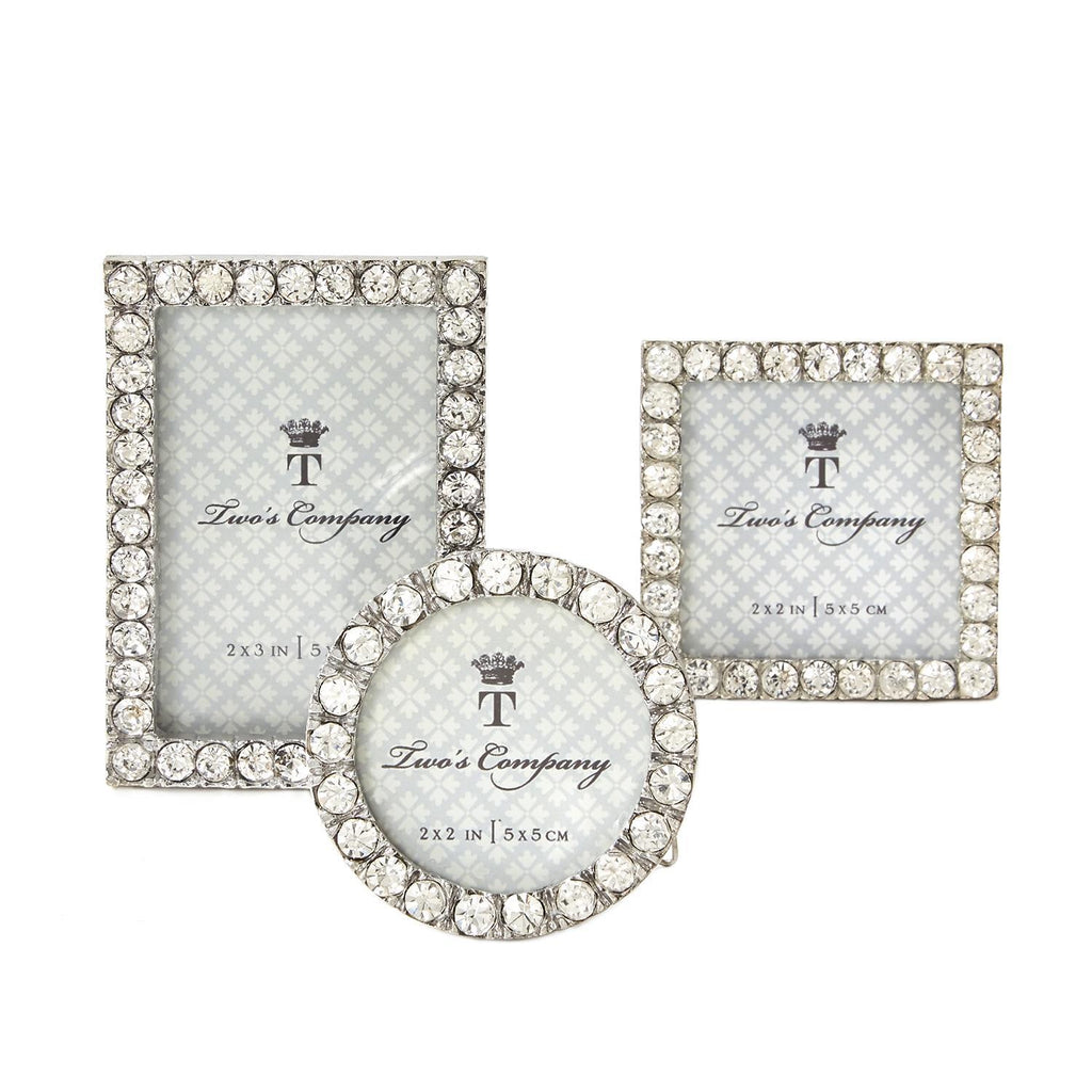 Two's Company Diamonds Jeweled Mini Frames Assorted (3 Styles: 2 X 3, 2 X 2 Round, 2 X 2 Square)