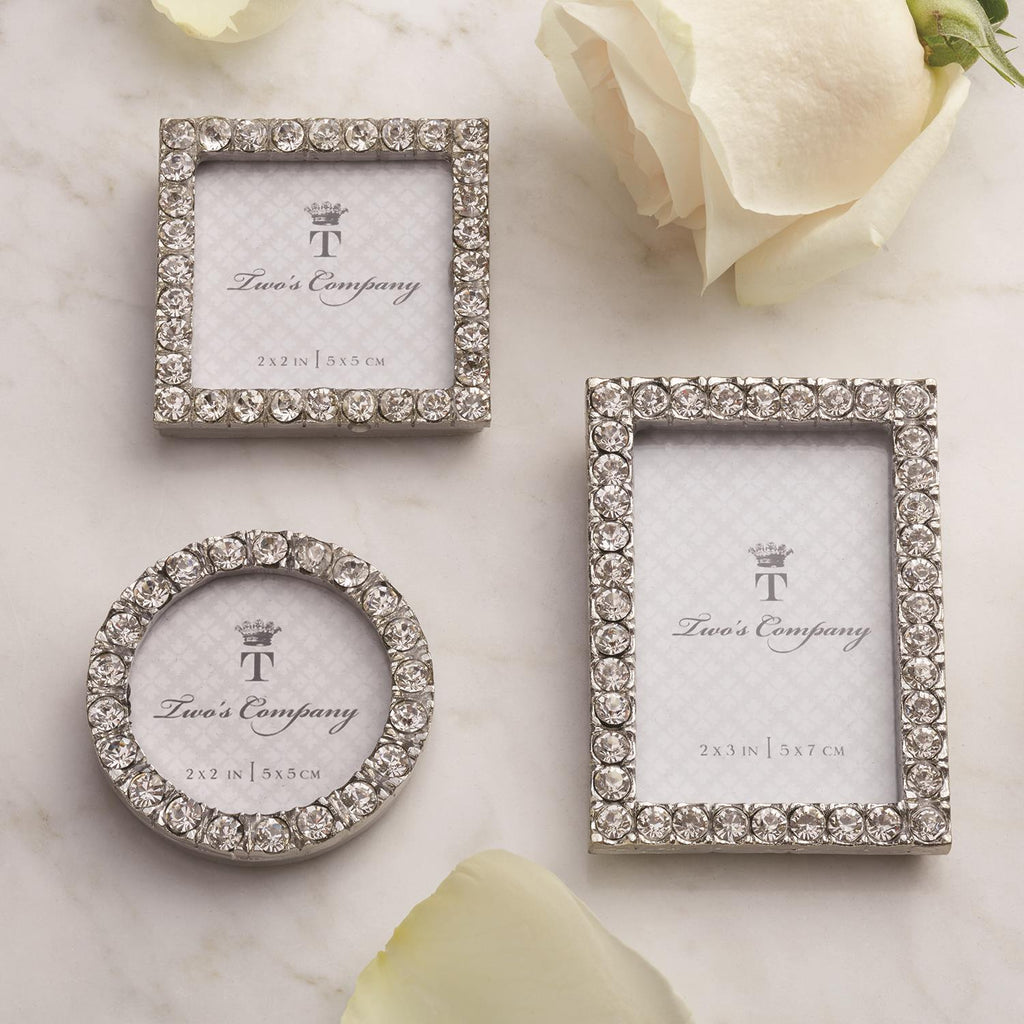 Two's Company Diamonds Jeweled Mini Frames Assorted (3 Styles: 2 X 3, 2 X 2 Round, 2 X 2 Square)