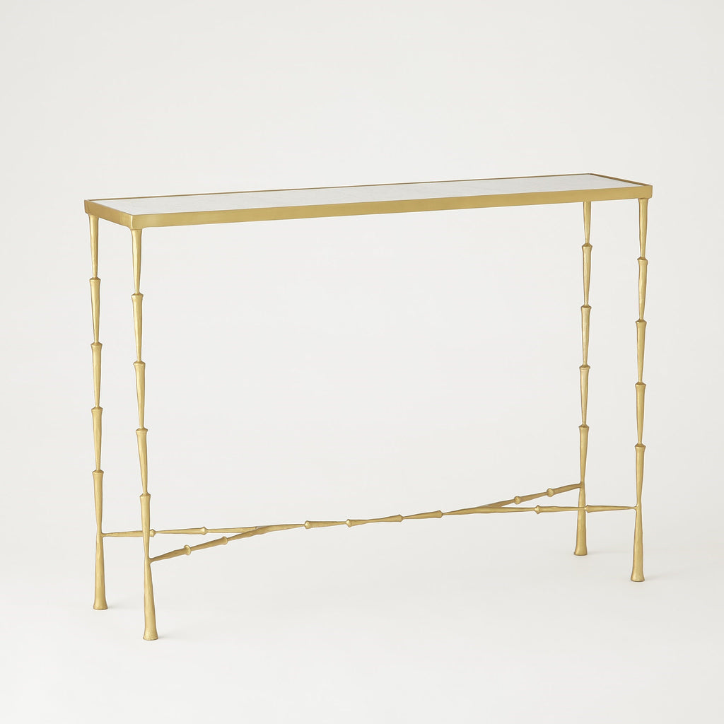 Spike Console-Antique Brass w/White Marble | Global Views - 7.90459