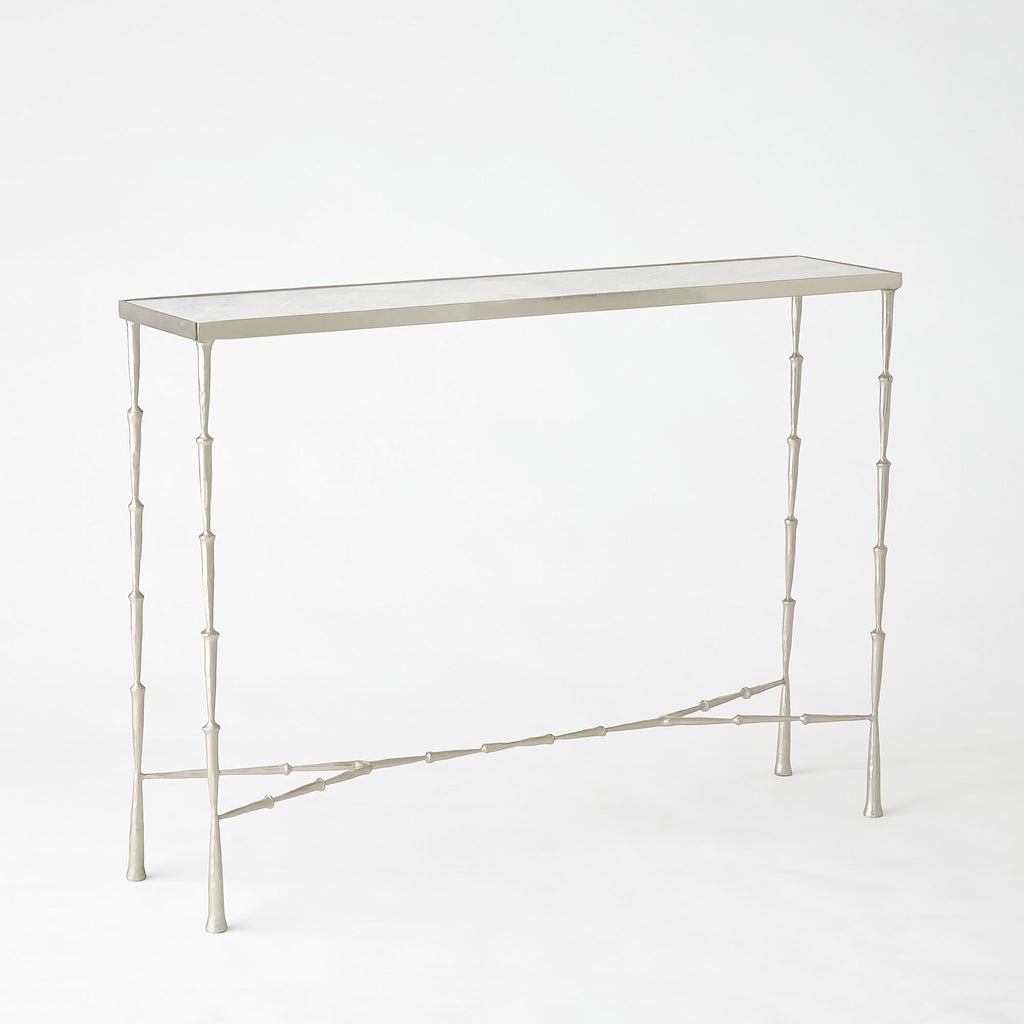 Spike Console-Antique Nickel w/White Marble Top | Global Views - 7.90514
