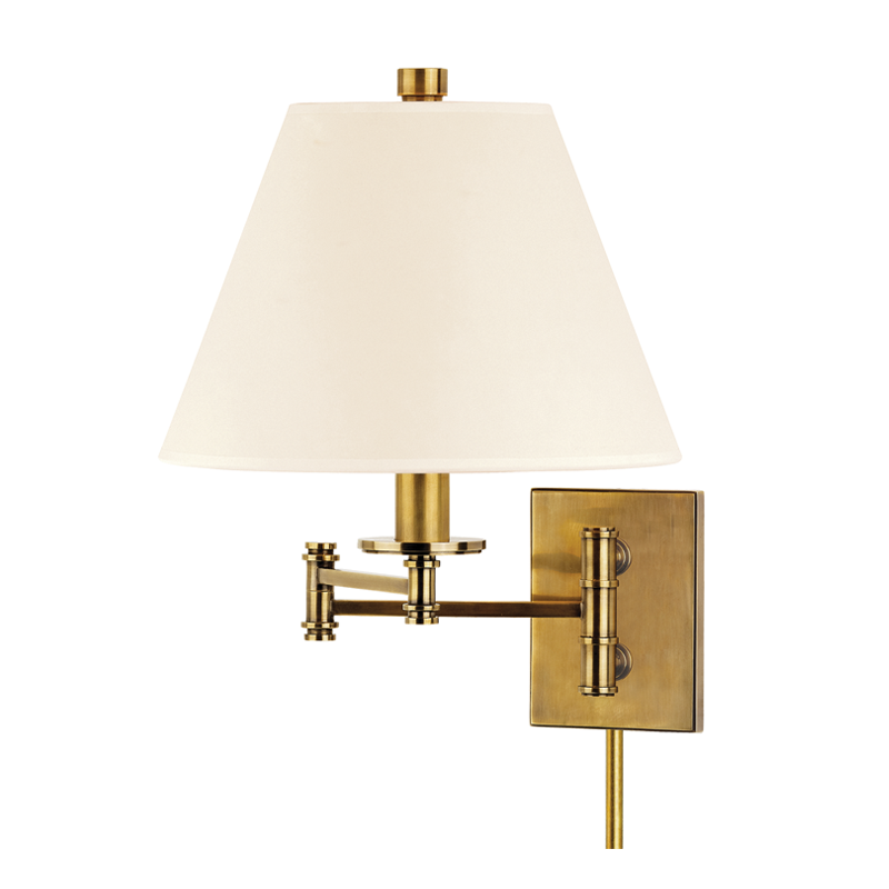 Hudson Valley Lighting 1 Light Wall Sconce With Plug W/White Shade - Aged Brass