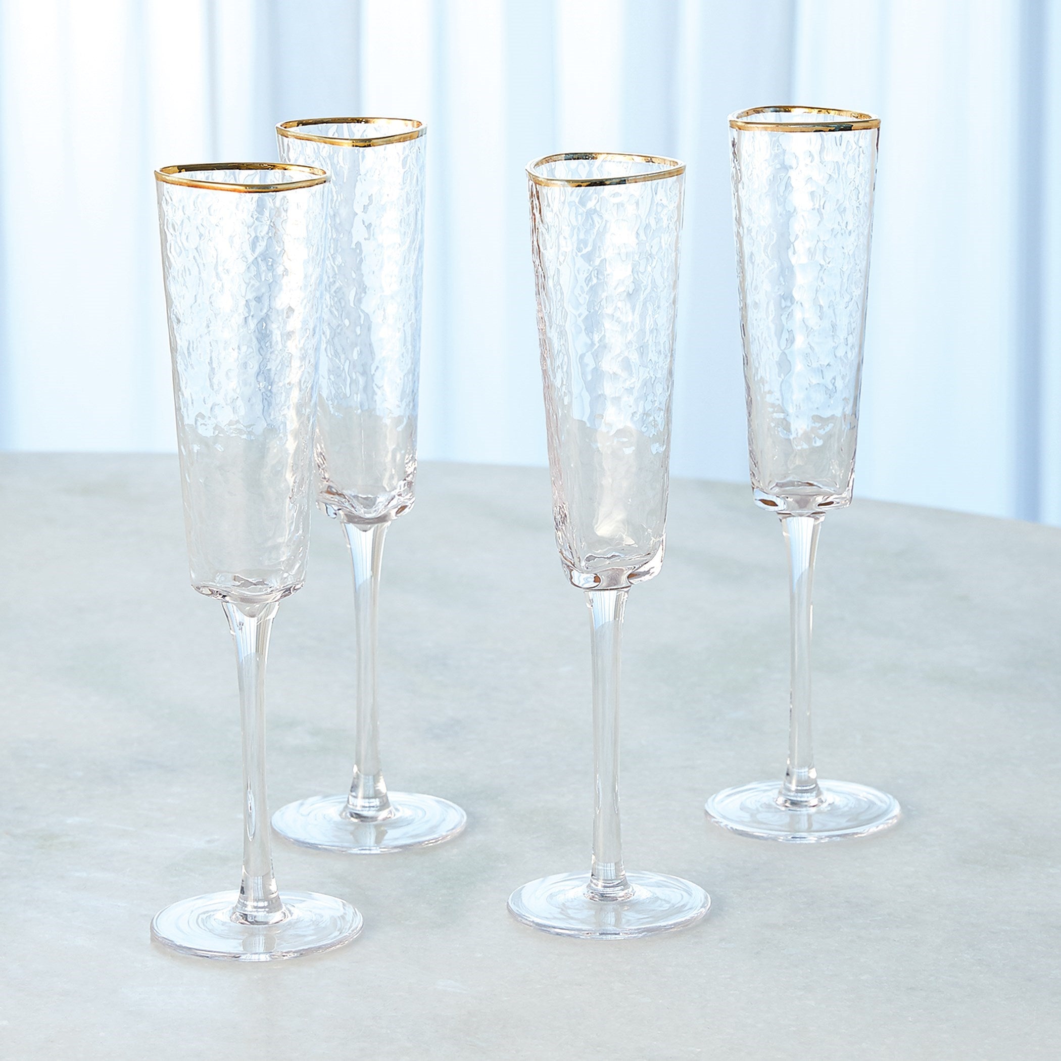 Global Views S/4 Hammered Champagne Glasses - Clear W/Gold Rim