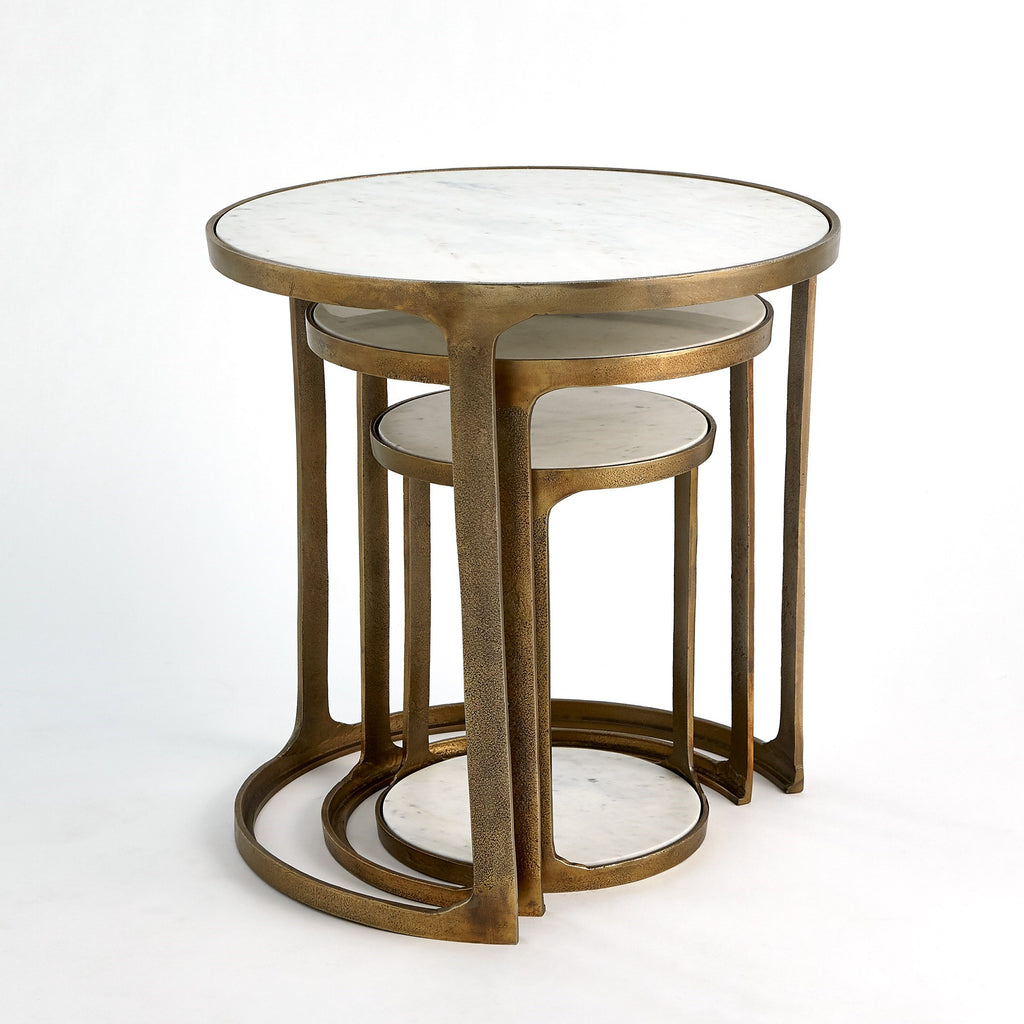 S/3 Marble Top Nesting Tables-Brass | Global Views - 9.93525