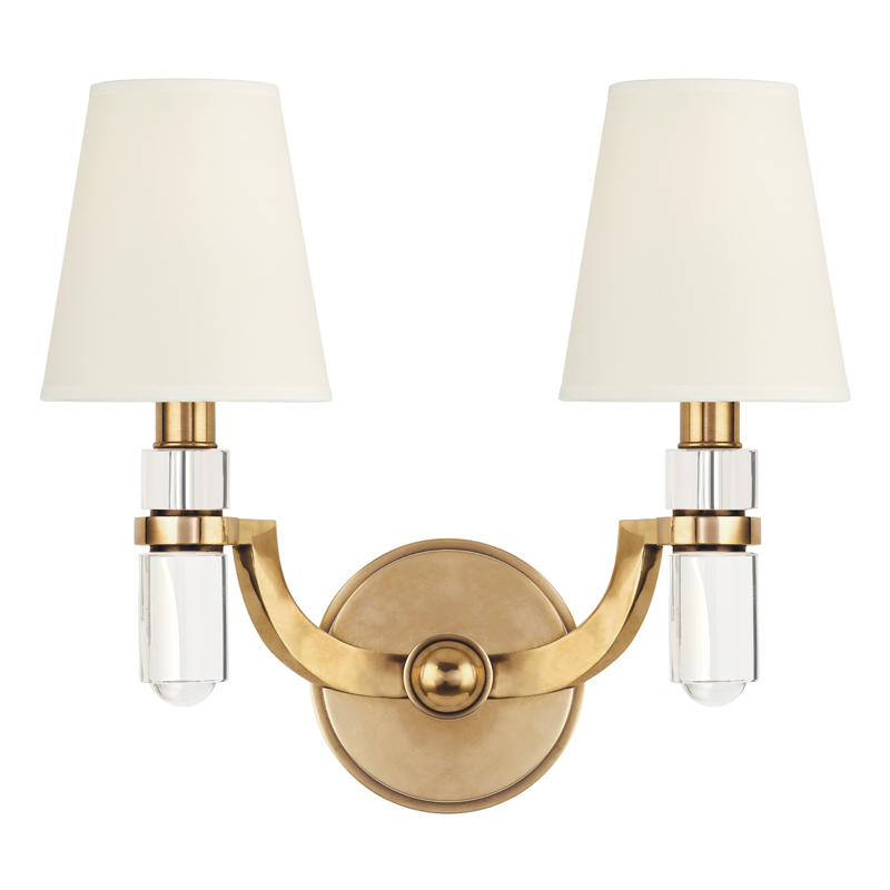 Hudson Valley Lighting 2 Light Wall Sconce W/White Shade - Aged Brass